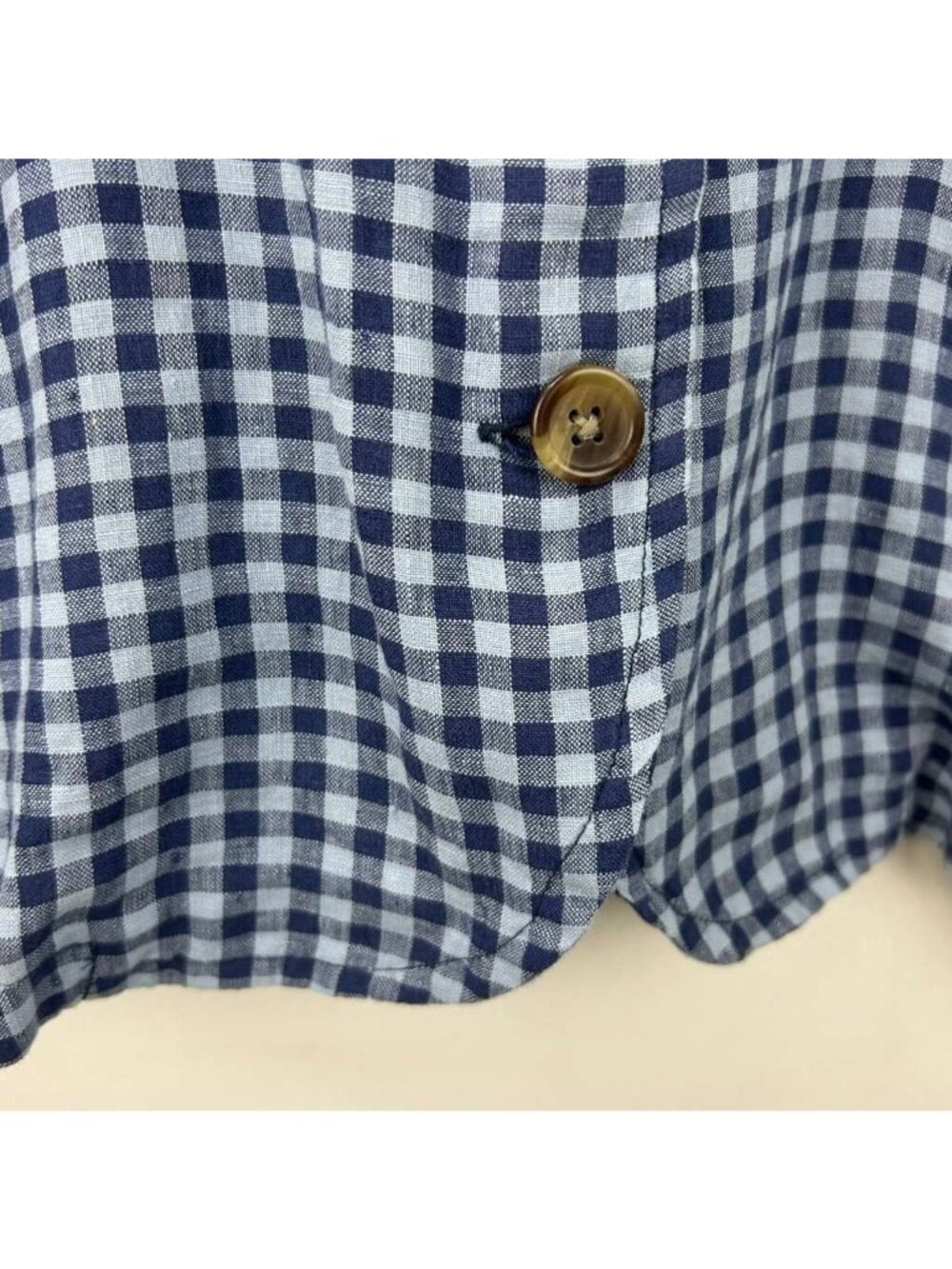 Sundance Ziri Blazer Jacket Women's Medium Blue 100% Linen Ginham Button Up - Picture 12 of 15